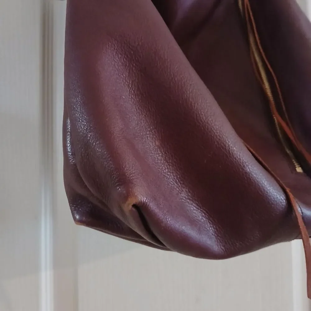 Y2K Style Rebecca Minkoff Burgundy Leather Moto Bucket Tote Hobo Bag Indie Boho